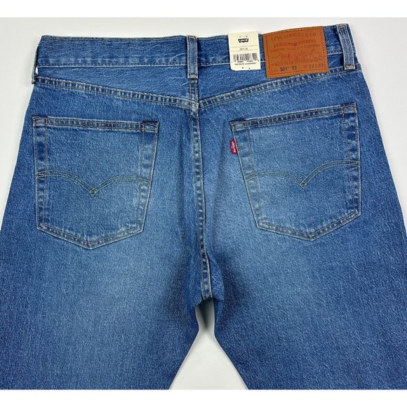 Levis 501 93 Premium Men 32x32 Straight Blue Jeans Distressed Button Fly Stretch - Picture 2 of 12